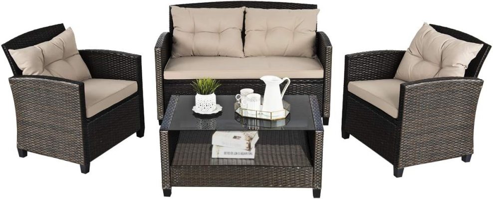 Tangkula 4-Piece Outdoor Rattan Furniture Set